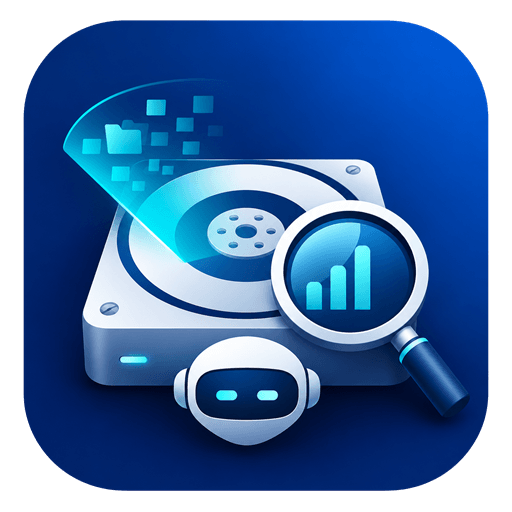 FileAgent Icon mit Festplatte und Lupe für die Windows-Speicheranalyse